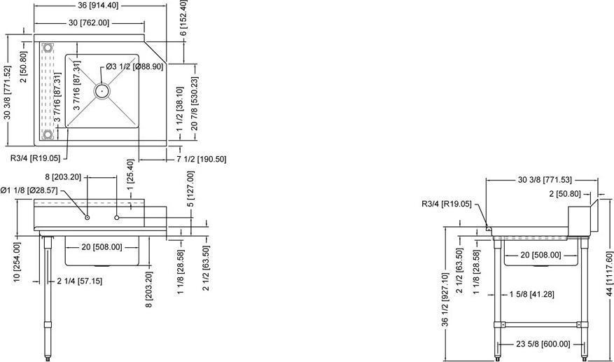 Omcan - 36” Left Side Soiled Dish Table with Sink - 28482