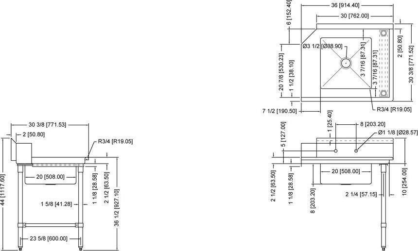 Omcan - 36” Right Side Soiled Dish Table with Sink - 28483