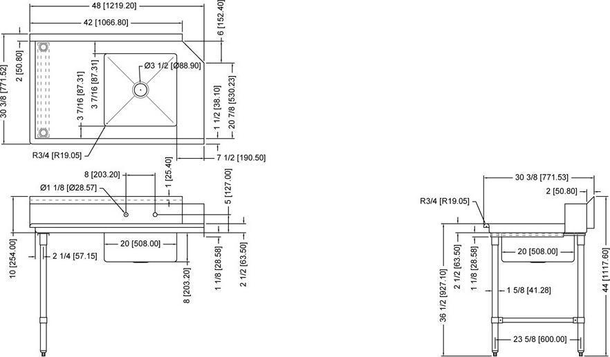 Omcan - 48” Left Side Soiled Dish Table with Sink - 28484