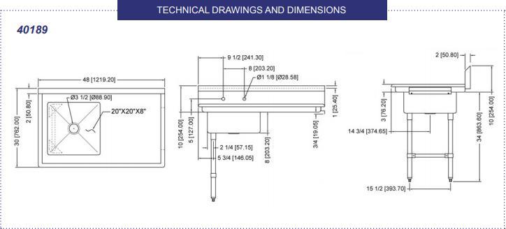 Omcan - 48” Left Side Undercounter Dish Table/Sink - 40189