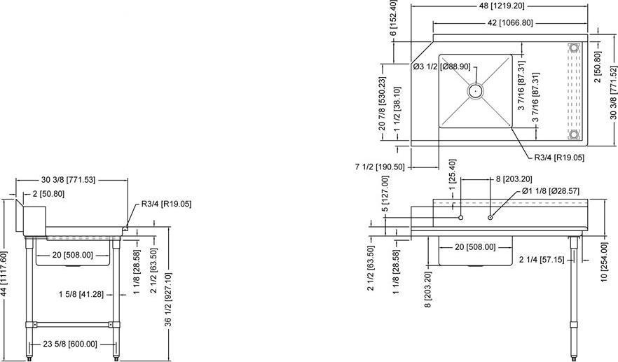 Omcan - 48” Right Side Soiled Dish Table with Sink - 28485