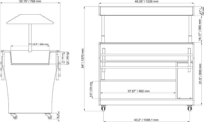 Omcan - 48" Stainless Steel Display Warmer/Buffet Trolley with 1210 L Capacity - DW-CN-1210