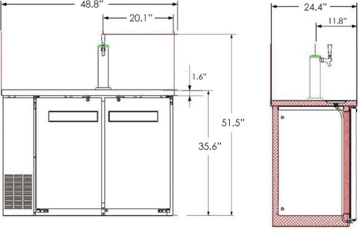 Omcan - 49" Solid Door Bottle Keg Cooler with Beer Dispenser (11.8 cu. ft.) - BB-CN-0012-DH