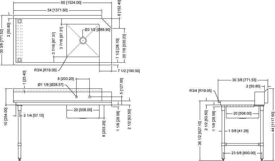 Omcan - 60” Left Side Soiled Dish Table with Sink - 28486