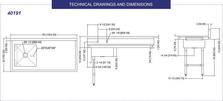 Omcan - 60” Left Side Undercounter Dish Table/Sink - 40191