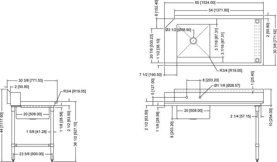 Omcan - 60” Right Side Soiled Dish Table with Sink - 28487