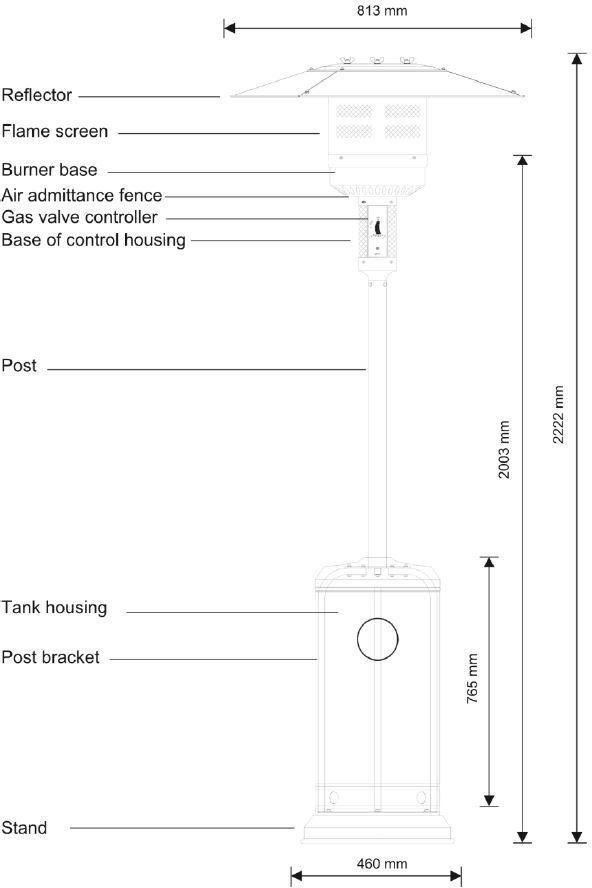 Omcan - 87" Stainless Steel Patio Heater with 45000 BTU Propane - PH-CN-0045-S