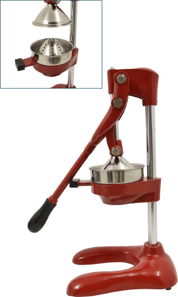 Omcan - Cast Iron Red Manual Juice Extractor with 5” Diameter Cutter Plate - 23576