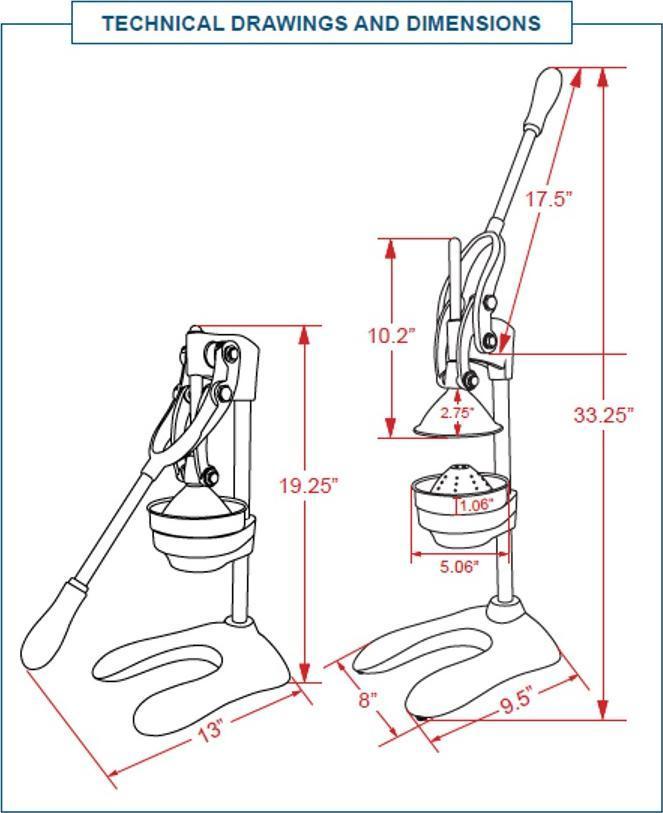 Omcan - Chrome Manual Juice Extractor with 5” Diameter Cutter Plate - 23575