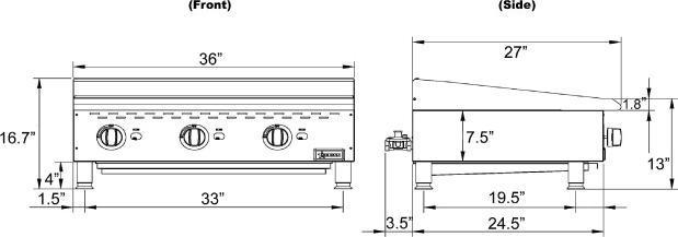 Omcan - Countertop Stainless Steel Gas Char-Broiler with 3 Burners - CE-CN-CBR36