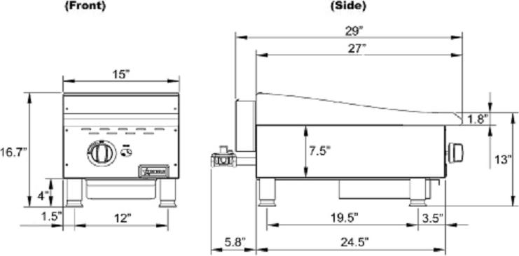 Omcan - Countertop Stainless Steel Manual Gas Griddle with 1 Burner - CE-CN-G15M