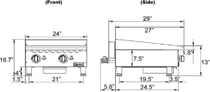 Omcan - Countertop Stainless Steel Manual Gas Griddle with 2 Burners - CE-CN-G24M