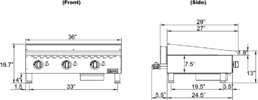 Omcan - Countertop Stainless Steel Manual Gas Griddle with 3 Burners - CE-CN-G36M