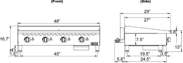 Omcan - Countertop Stainless Steel Manual Gas Griddle with 4 Burners - CE-CN-G48M