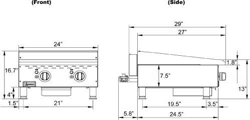 Omcan - Countertop Stainless Steel Thermostatic Control Gas Griddle with 2 Burners - CE-CN-G24TPF