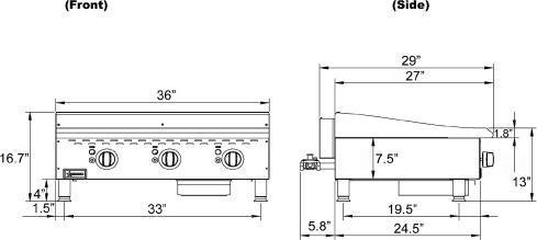 Omcan - Countertop Stainless Steel Thermostatic Control Gas Griddle with 3 Burners - CE-CN-G36TPF