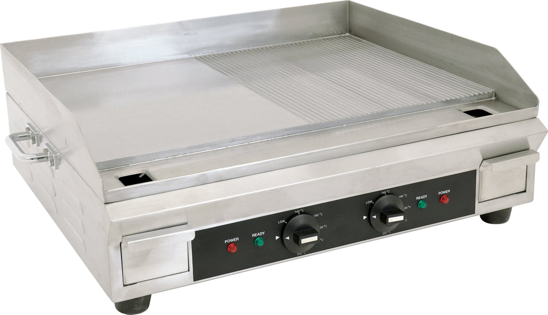 Omcan - Electric Stainless Steel Griddle with Half Smooth Half Ribbed Surface - CE-CN-0610-FR