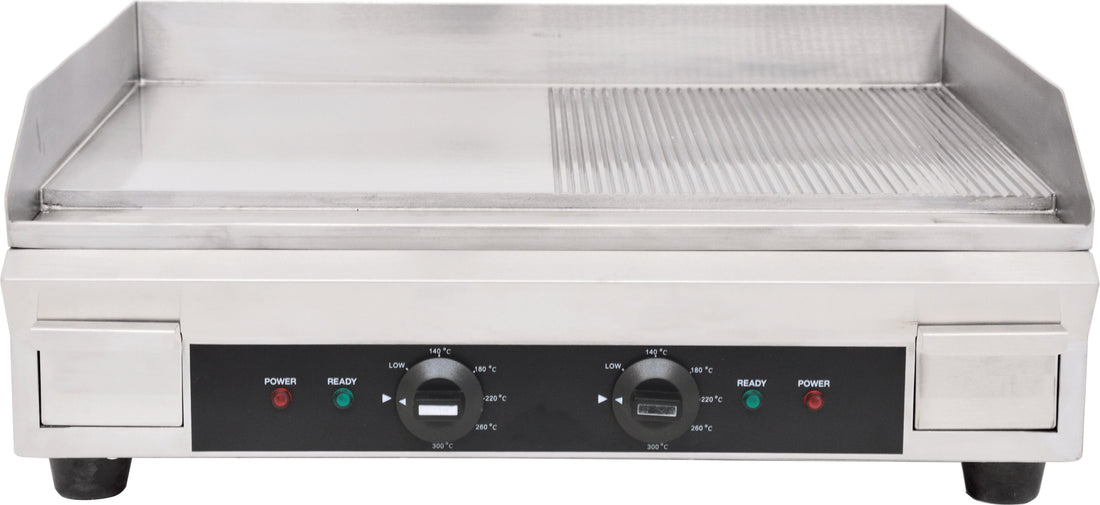 Omcan - Electric Stainless Steel Griddle with Half Smooth Half Ribbed Surface - CE-CN-0610-FR