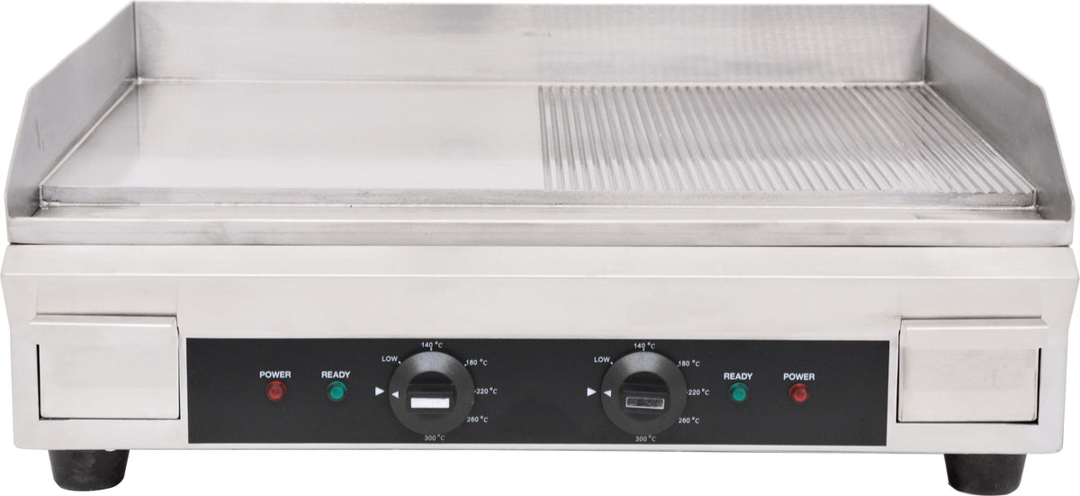 Omcan - Electric Stainless Steel Griddle with Half Smooth Half Ribbed Surface - CE-CN-0610-FR