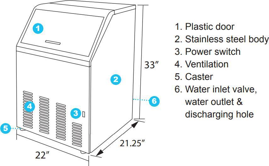 Omcan - Ice Maker with 15.98-kg (35.25 lbs.) Capacity - IC-CN-0016