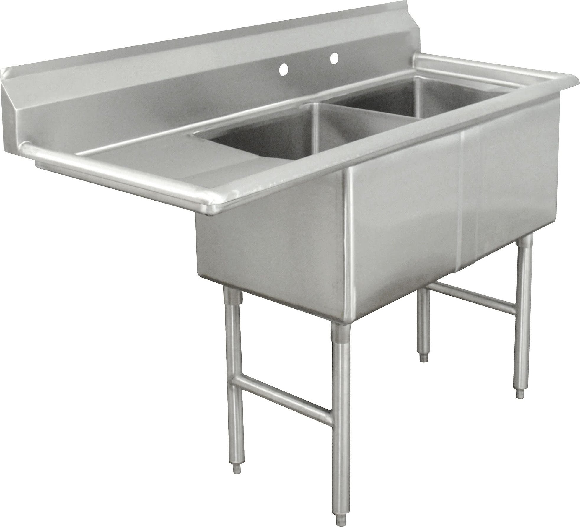 Omcan - Left Drain Board 18” x 18” x 11” Two Tub Sink with Corner Drain - 25250