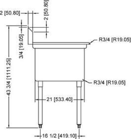 Omcan - Left Drain Board 18” x 21” x 14” Pot Sink with Corner Drain - 25263