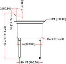 Omcan - Left Drain Board 24” x 24” x 14” Pot Sink with Corner Drain - 25253