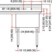 Omcan - Left Drain Board 24” x 24” x 14” Pot Sink with Corner Drain - 25253