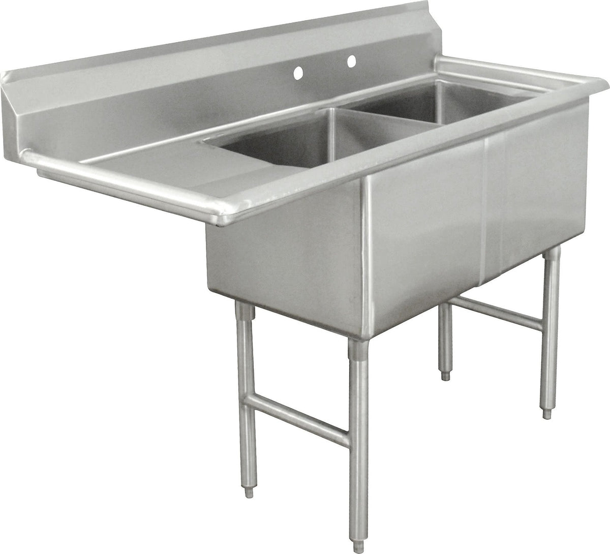 Omcan - Left Drain Board 24” x 24” x 14” Two Tub Sink with Center Drain - 43790