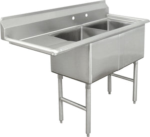 Omcan - Left Drain Board 24” x 24” x 14” Two Tub Sink with Corner Drain - 25256