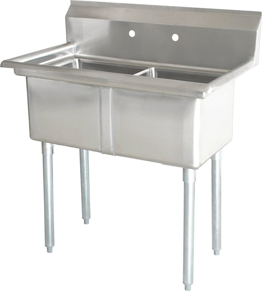 Omcan - No Drain Board 18” x 18” x 11” Two Tub Sink with Center Drain - 43769