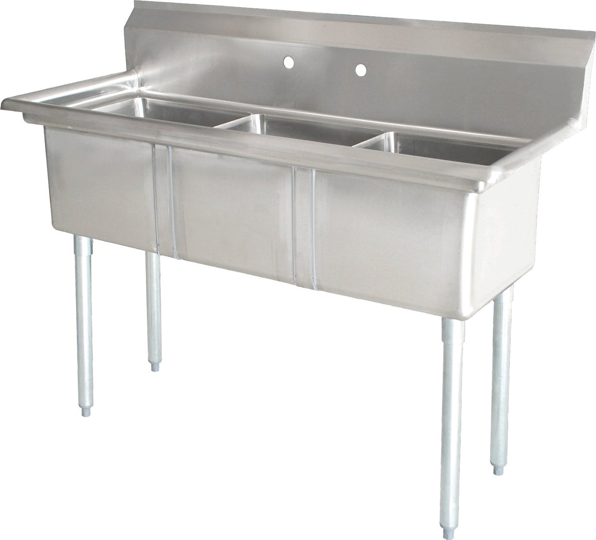 Omcan - No Drain Board 18” x 21” x 14” Three Tub Sink with Center Drains - 43776