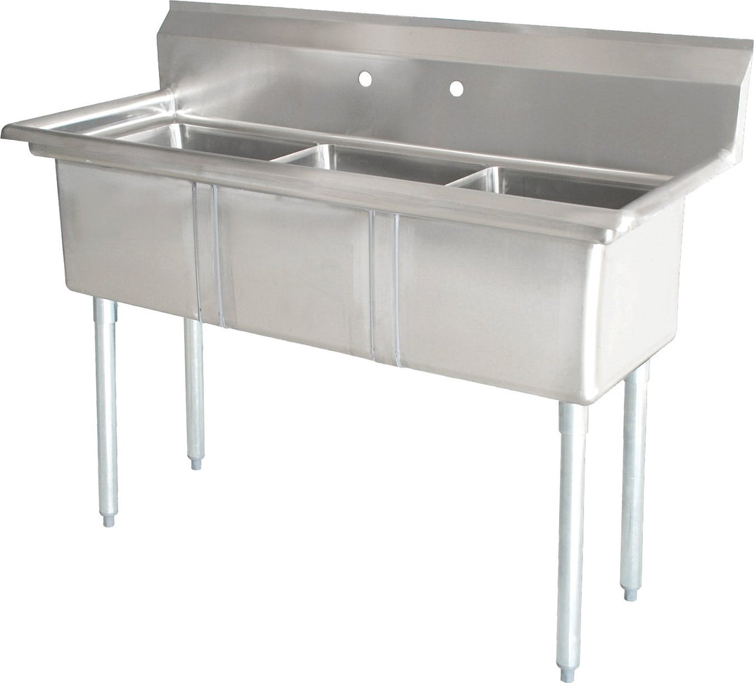 Omcan - No Drain Board 18” x 21” x 14” Three Tub Sink with Corner Drains - 25270