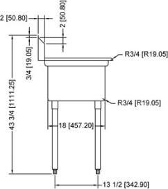 Omcan - Right Drain Board 18” x 18” x 11” Pot Sink with Corner Drain - 25248