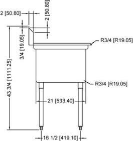 Omcan - Right Drain Board 18” x 21” x 14” Pot Sink with Center Drain - 43773