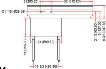 Omcan - Right Drain Board 24” x 24” x 14” Pot Sink with Center Drain - 43784