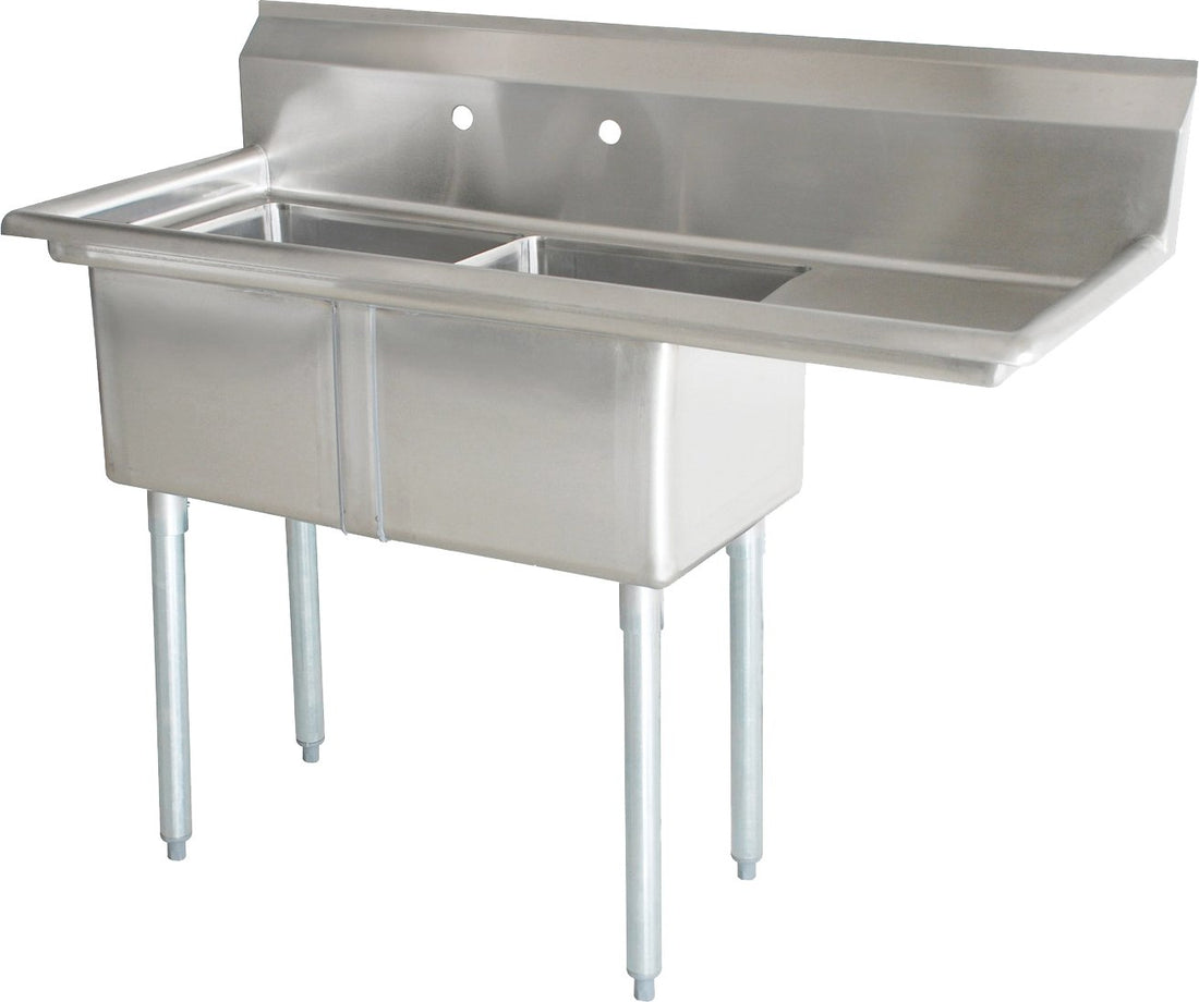 Omcan - Right Drain Board 24” x 24” x 14” Two Tub Sink with Corner Drain - 25257