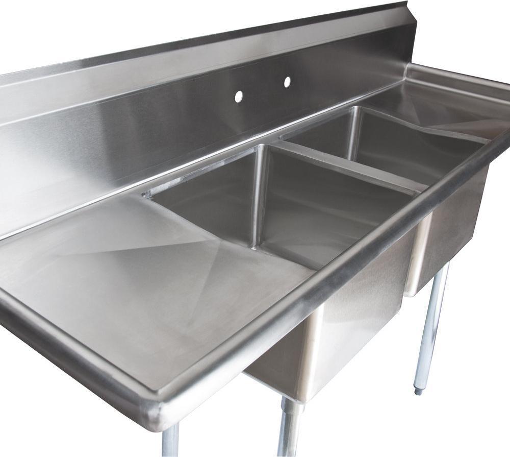 Omcan - Two Drain Boards 18” x 18” x 11” Two Tub Sink with Center Drain - 43767