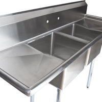 Omcan - Two Drain Boards 24” x 24” x 14” Two Tub Sink with Center Drain - 43793