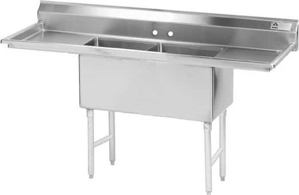 Omcan - Two Drain Boards 24” x 24” x 14” Two Tub Sink with Corner Drain - 25258