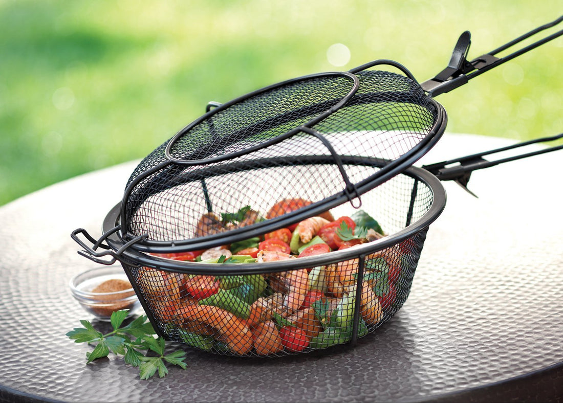 Outset - Chef's Jumbo Outdoor Grill Basket & Skillet with Removable Handles - 76182