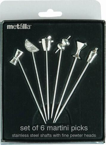 Prodyne - 3.75" Stainless Steel & Pewter Martini Picks (Set of 6) - 17475