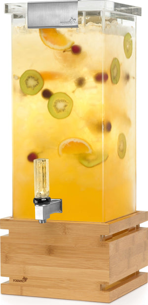 Rosseto - 3 Gallon Square Natural Bamboo Base Beverage Dispenser with Lock - LD147