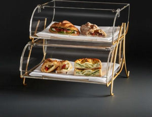 Rosseto - Two-Tier Clear Acrylic Bakery Display Case with Brass Metal Wire Stand - BK020