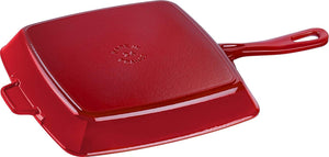 Staub - 10" Cast Iron Square Grill Pan Cherry Red (26 cm) - 40501-110