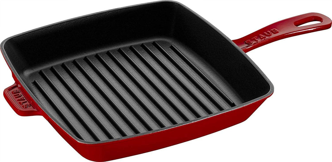 Staub - 10" Cast Iron Square Grill Pan Cherry Red (26 cm) - 40501-110
