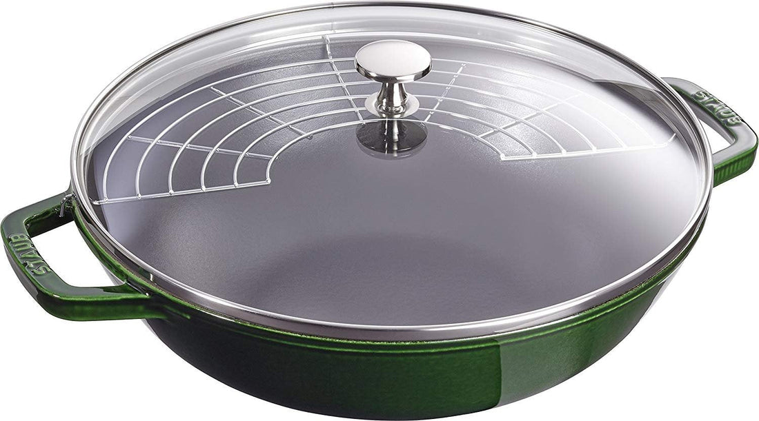 Staub - 12" Cast Iron Wok with Glass Lid Basil (30 cm) - 40511-465