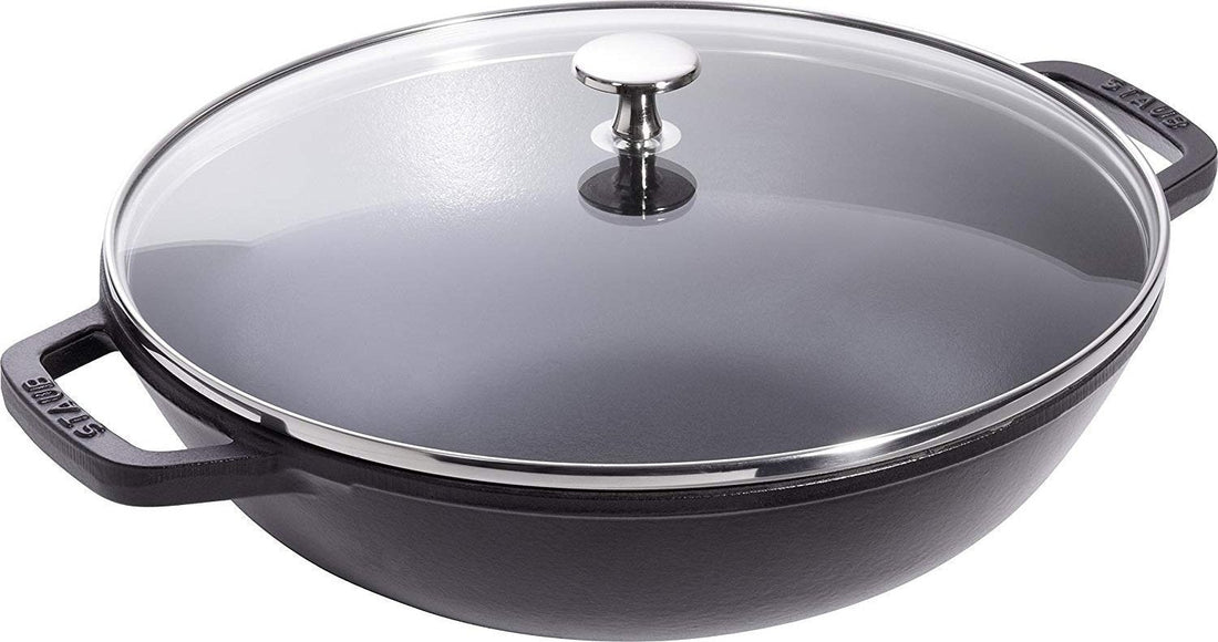 Staub - 12" Cast Iron Wok with Glass Lid Black (30 cm) - 40511-344