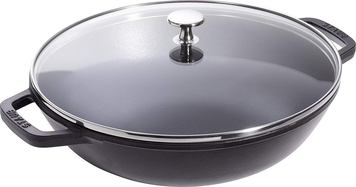 Staub - 12" Cast Iron Wok with Glass Lid Black (30 cm) - 40511-344