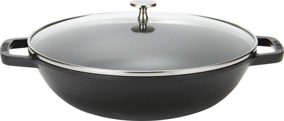 Staub - 12" Cast Iron Wok with Glass Lid Black (30 cm) - 40511-344